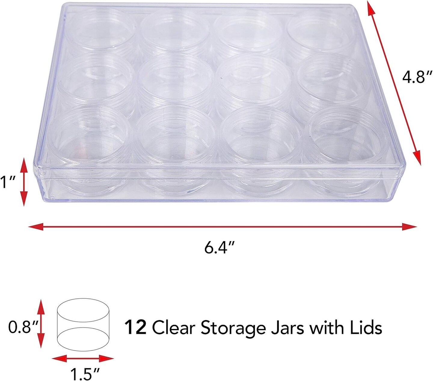 The Beadsmith Personality Case - Clear Storage Organizer Box &#x2013; 6.4 x 4.8 x 1 inches - Includes 12 Small Containers with lids - 1.5 x 0.8 inches, Bead Holder