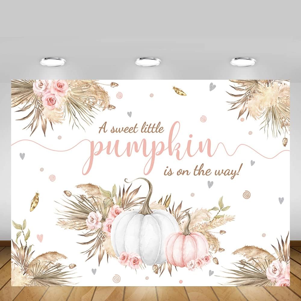 7x5ft Autumn Boho Little Pumpkin Backdrop for Girl Baby Shower Fall Leaves