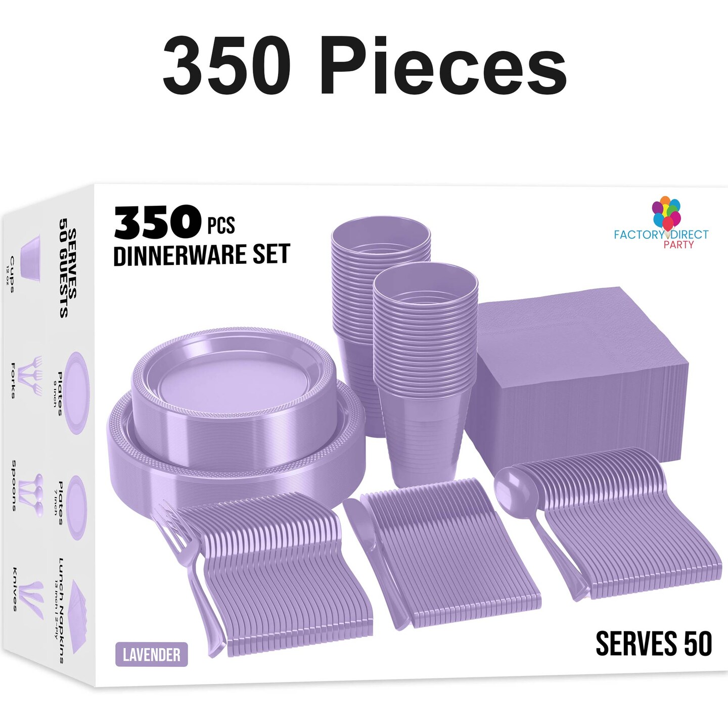 350 Count Lavender Disposable Plastic Tableware Set Party Supplies Combo Pack