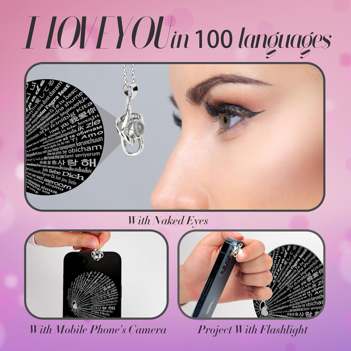 Preserved Rose Flower Gifts with Necklace - PINK