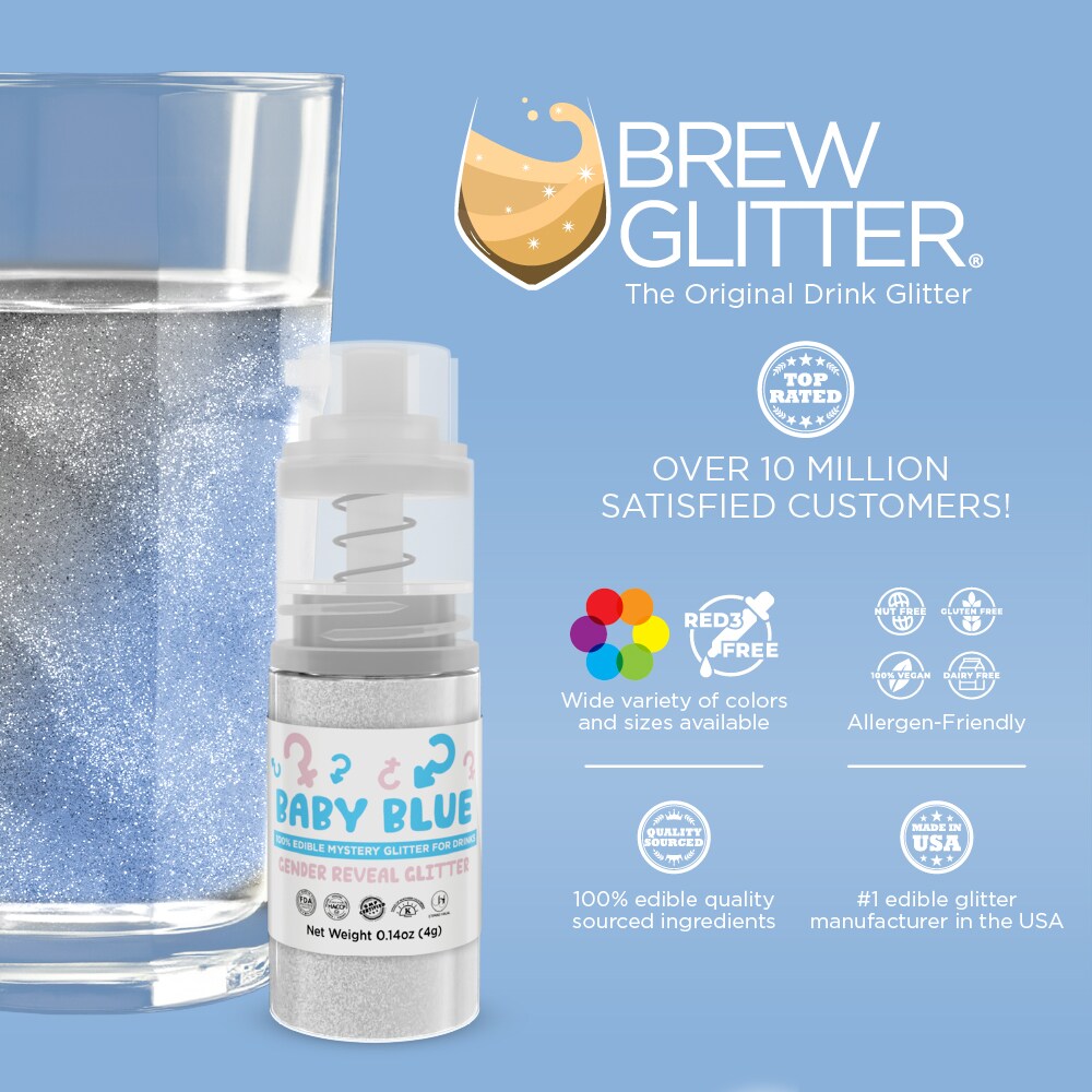 Brew Glitter - Baby Blue Color Changing Gender Reveal Edible Drink Glitter (25g, x1 Spray Pump) for Clear Cocktails and Beverages