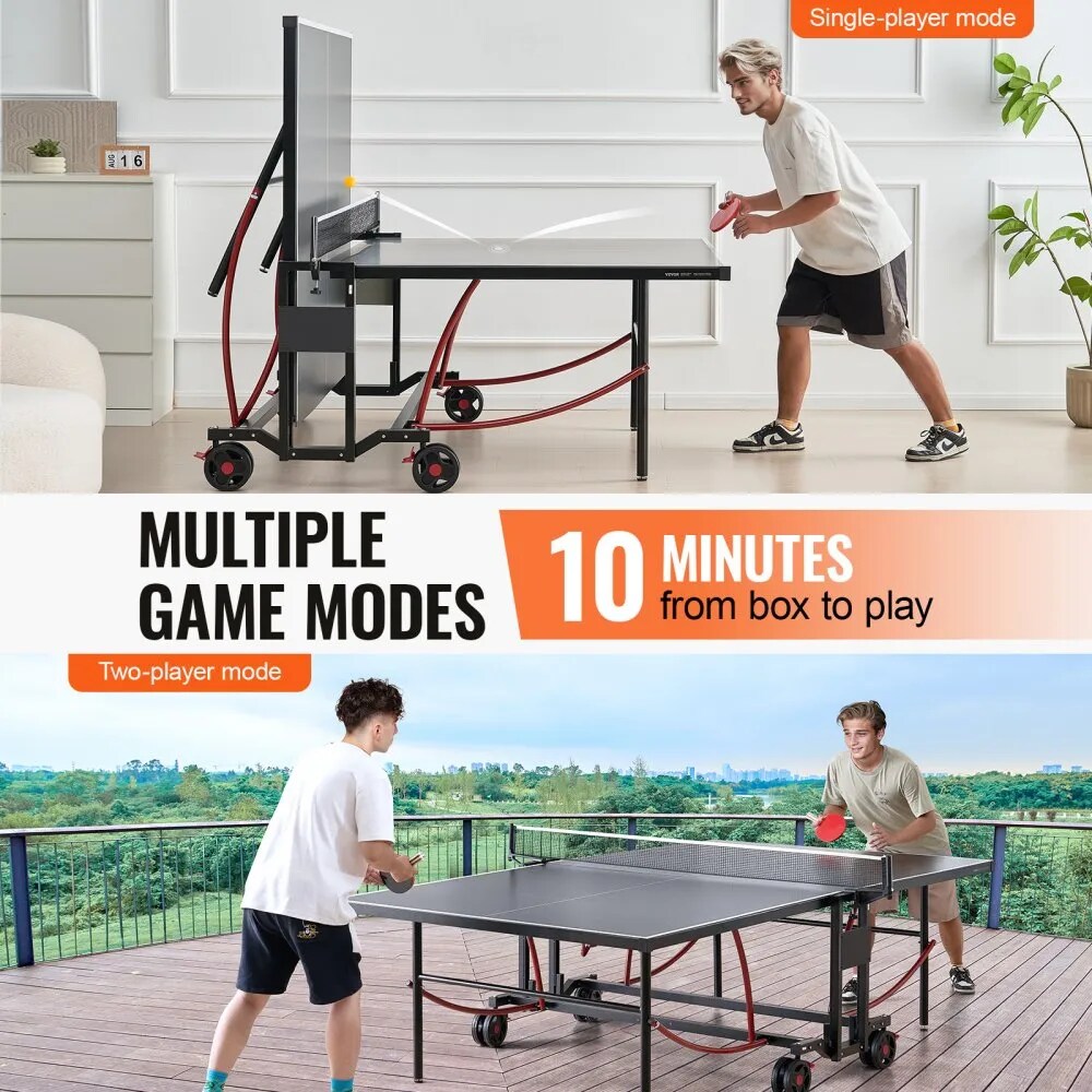 Portable Table Tennis Table, Indoor Outdoor Aluminum Ping Pong Table with Wheels
