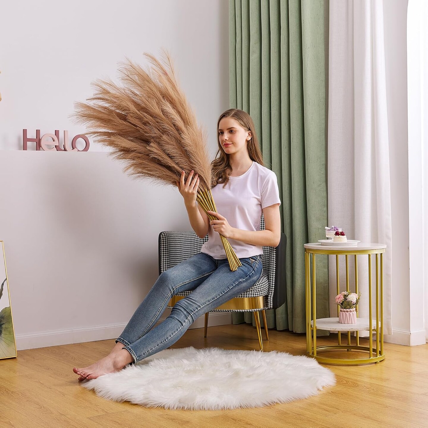 7 Pcs 45" Faux Pampas Grass – Fluffy Artificial Pompous Grass for Tall Floor Vase, Non-Shedding Home Decor, Boho Wedding Flowers, Baby Shower Centerpieces, Bedroom & Living Room Decor (Brown)