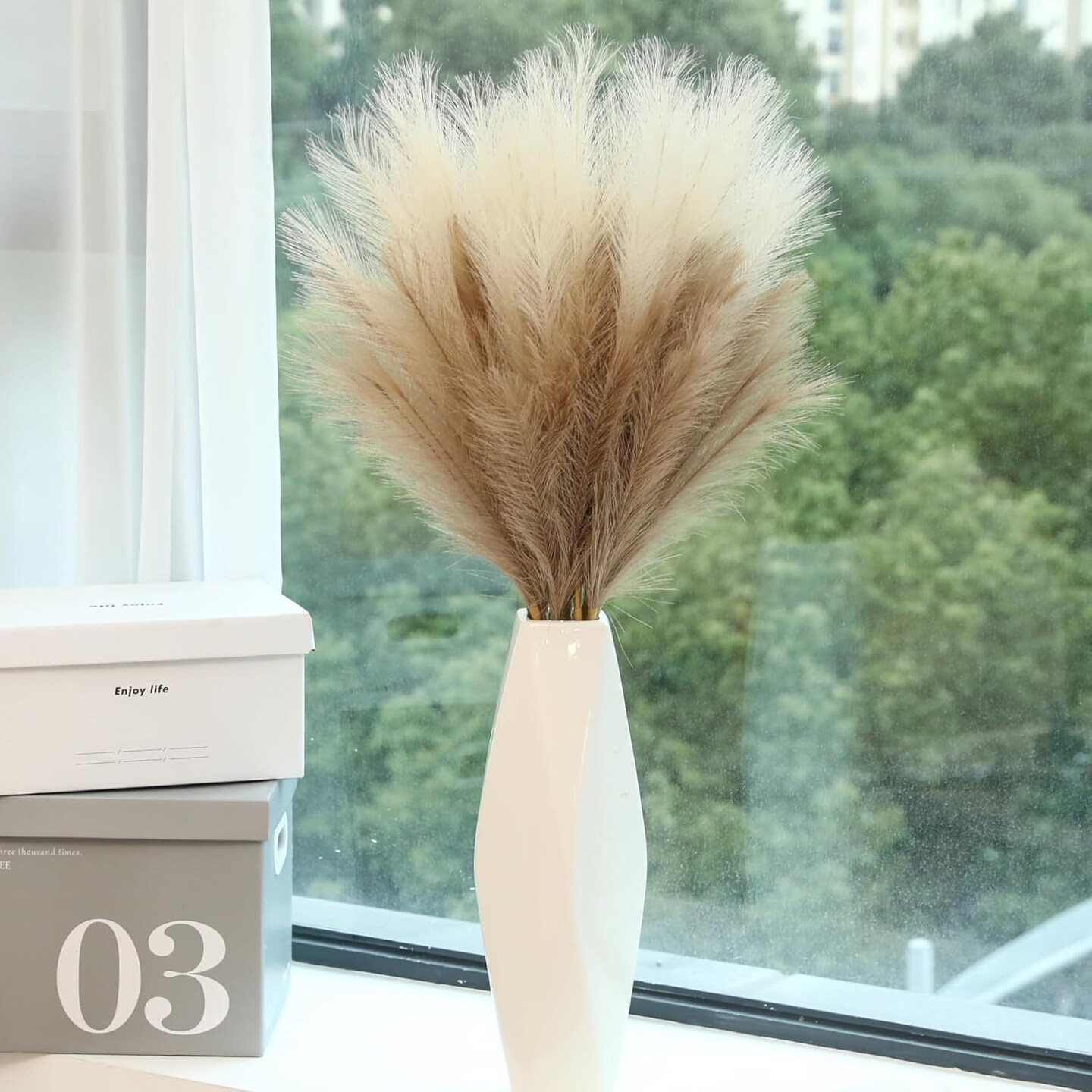 9 Stems Faux Pampas Grass (Beige &#x26; Taupe)