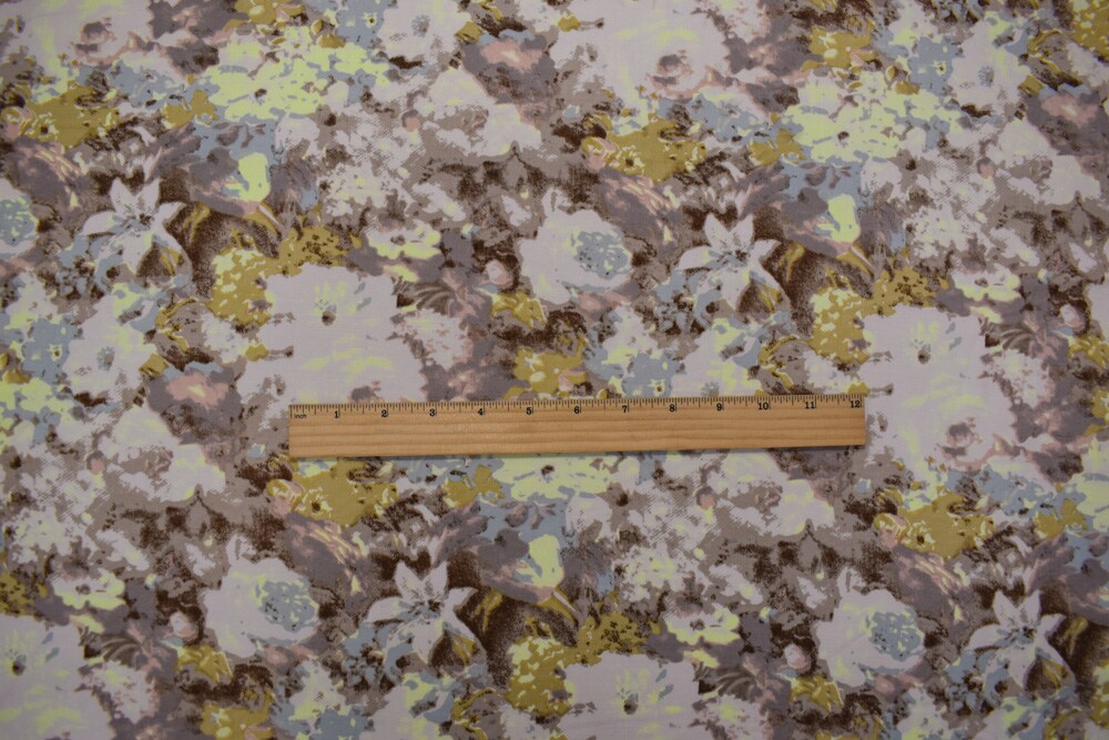 Mauve-Multi Abstract Floral Printed Stretch Twill Sateen Woven Fabric By the Yard