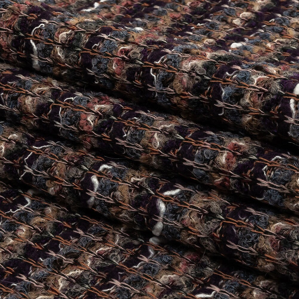 1 Yard Italian Dusty Blue, Olive and Mysterioso Striped Boucle Wool Blend Sweater Knit Fabric 61 inch Width