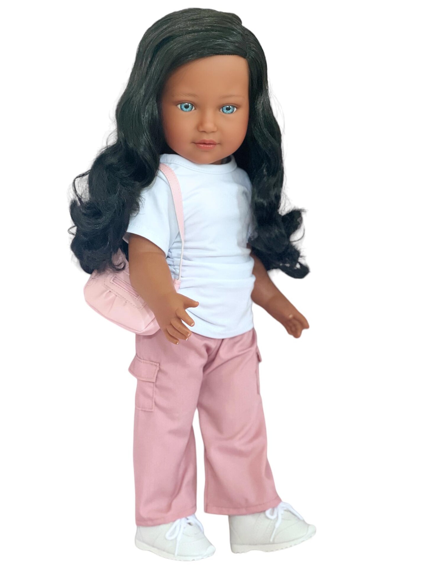 Amira - 18-Inch Biracial Doll with Blue Eyes and Long Wavy Black Hair, Celebrating Brazilian and African American Heritage