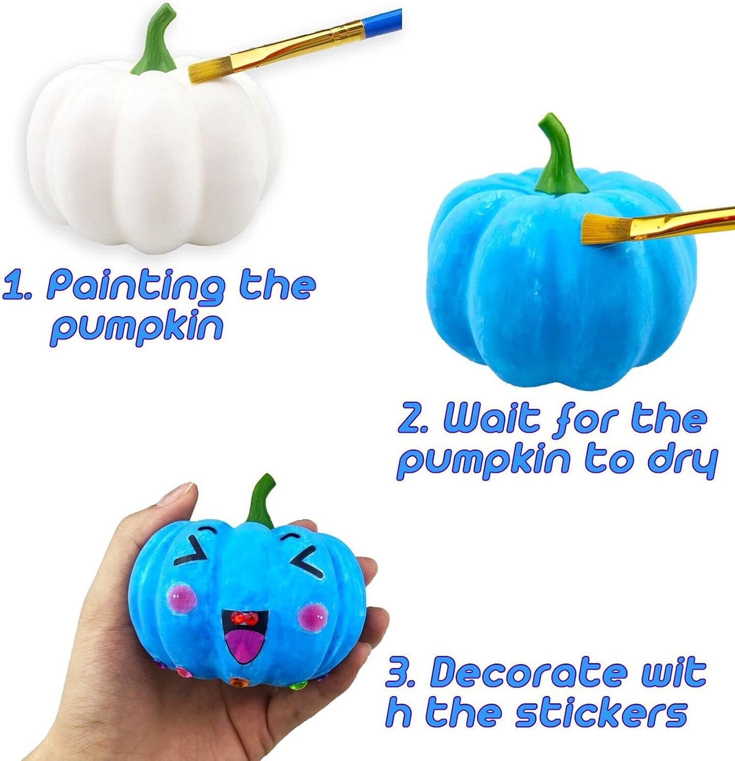 pumpkin 12 Halloween White Artificial Pumpkin Decorating Kit with Sticker Kids DIY Arts and Crafts for Halloween Party Thanksgiving Home Fall Decor Pumpkin Decor