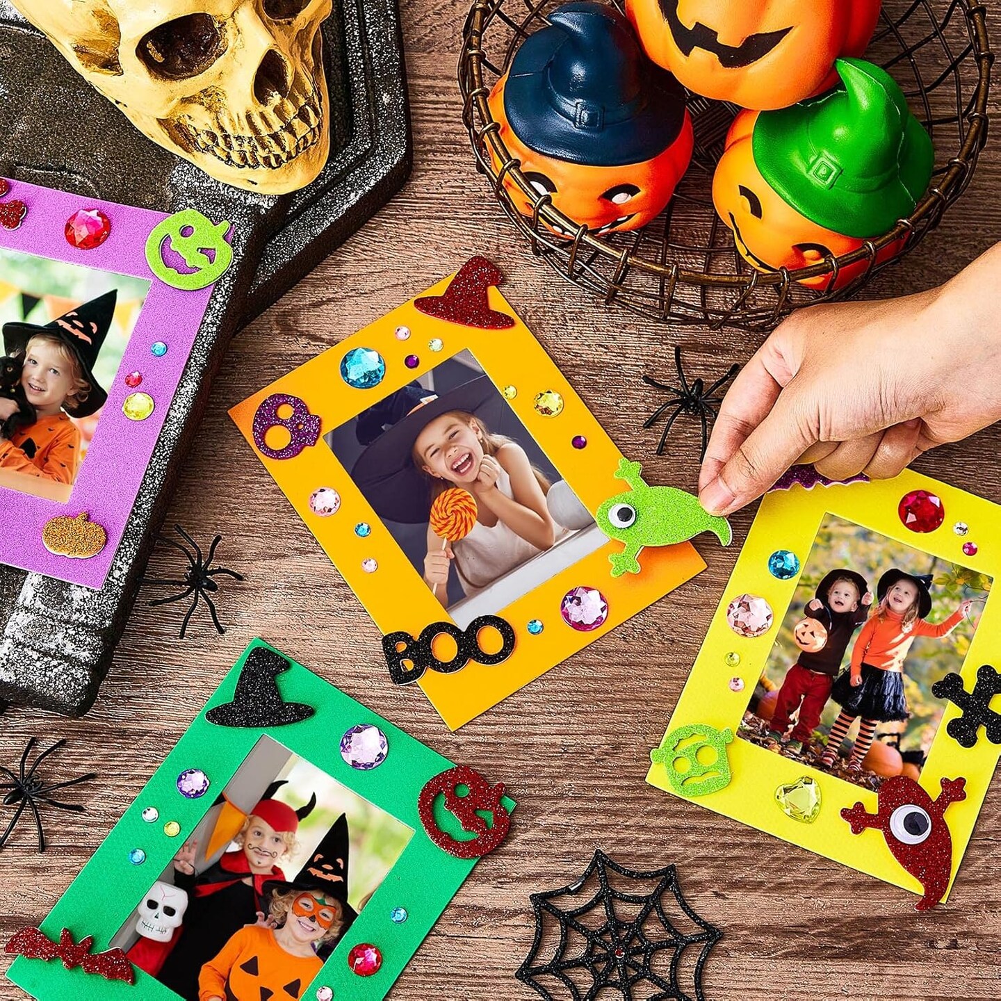 Kits for Kids, Foam Picture Frames DIY Craft Photo Frames with Pumpkin Ghost Foam Stickers Eyeball Stickers Gem Stickers for Kids Party Home Classroom Activities