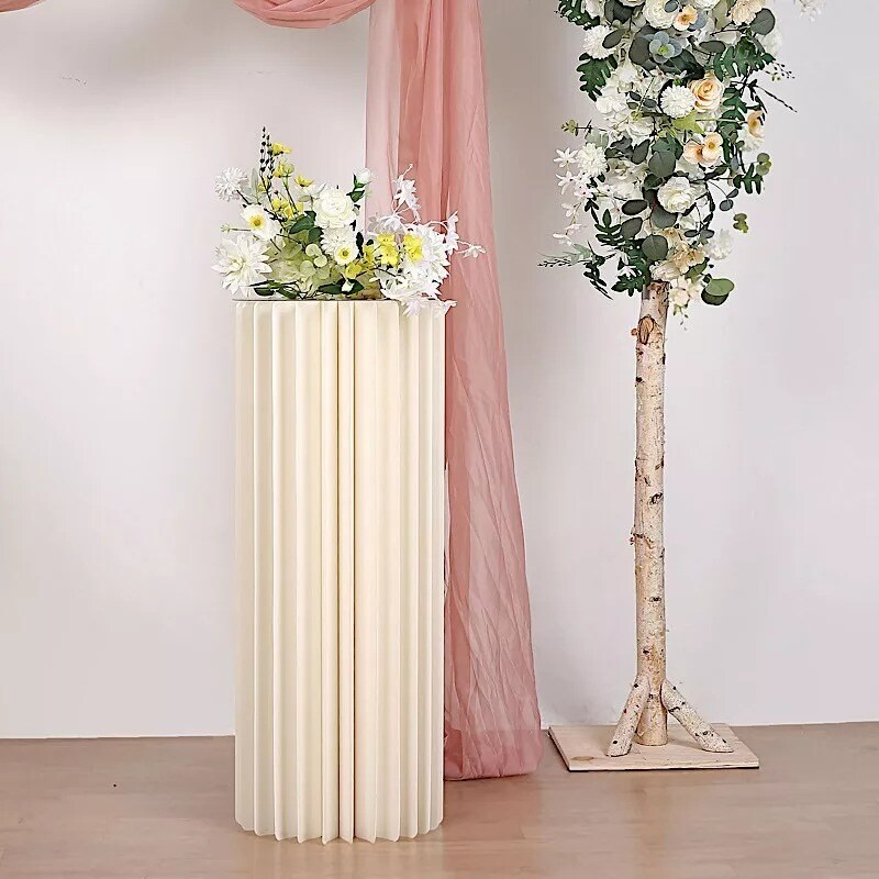 40" Ivory Folding DIY Accordion Pillar Cardboard Display Stand Pedestal Box