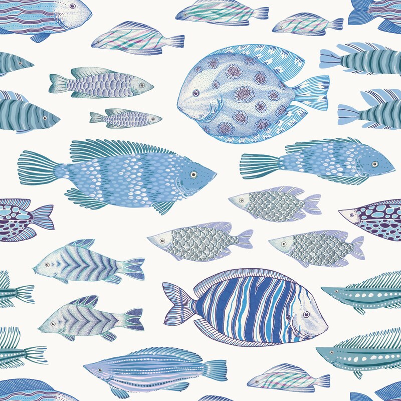Tempaper Marine Fish Peel and Stick Wallpaper Aqua/White