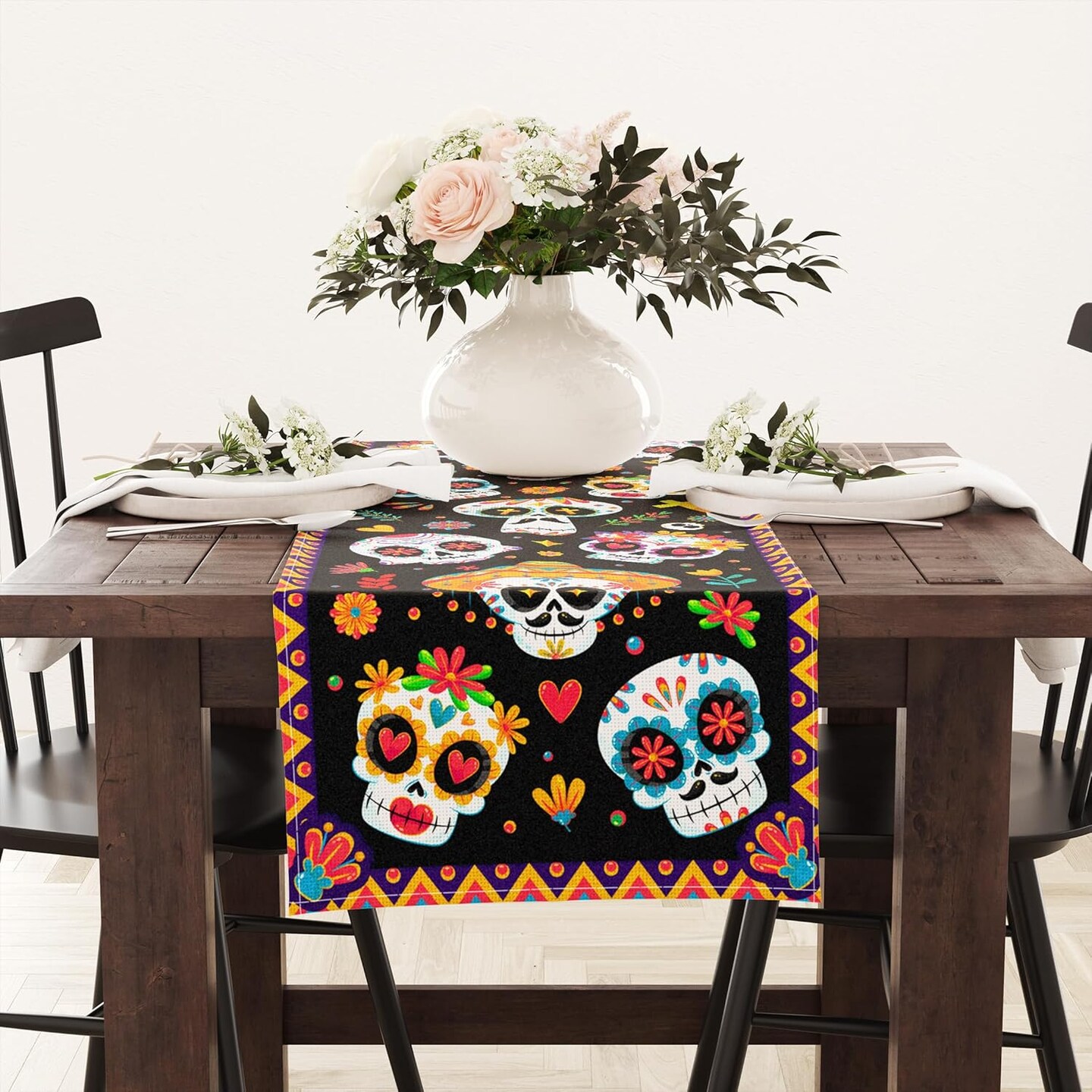 Day of The Dead Table Runner Dia de Muertos Table Runner Mexican Day of The Dead Decorations Sugar Skull Decor Dia De Los Muertos Party Table Decorations