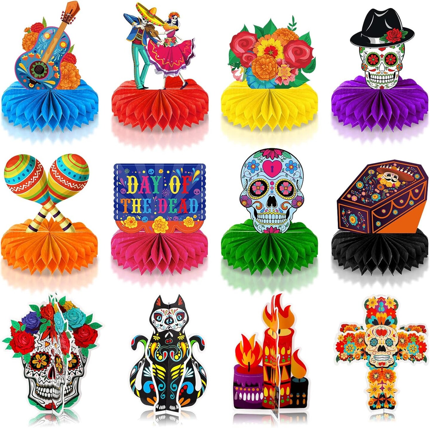12 Pieces Day of the Dead Honeycomb Centerpieces,Dia De Los Muertos ...