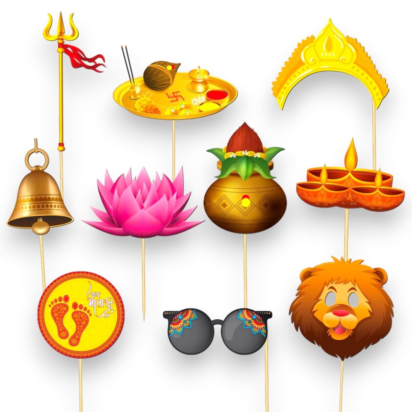 10 Pcs Navratri Photo Booth Props Kit Jai Mata Di Decoration Item Navaratri Hindu Festival Celebration Party Favors Decorations Kit for Photoshoot Home Indoor Outdoor Decor
