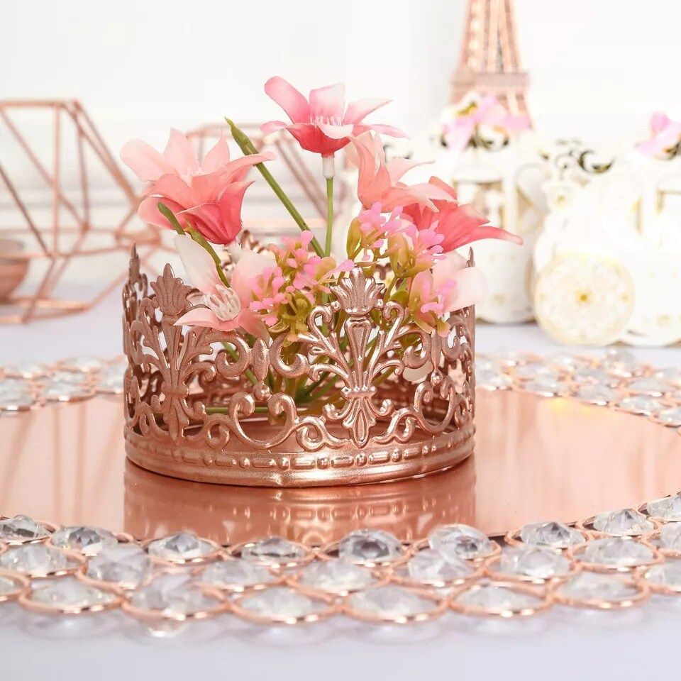 4&#x22; wide Rose Gold Royal Metal Crown Cake Topper Birthday Party Event Centerpiece