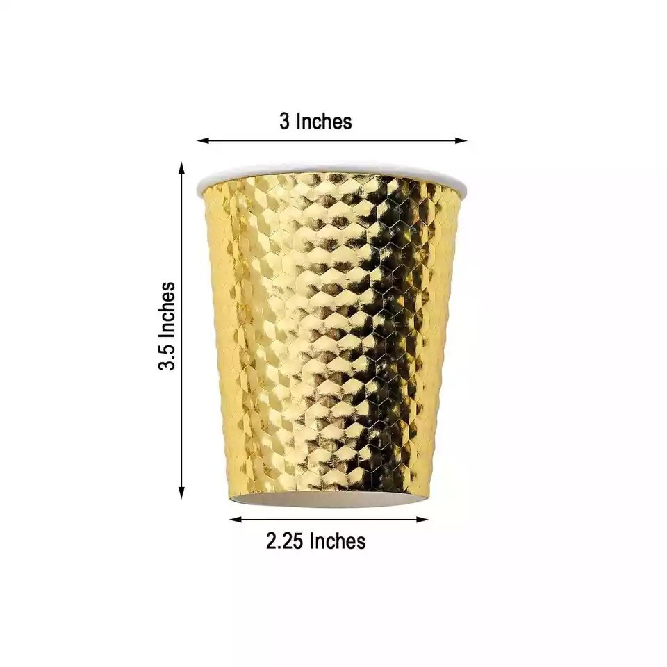 24 Gold 9 oz Metallic Honeycomb All Purpose Paper Cups Party Events Tableware