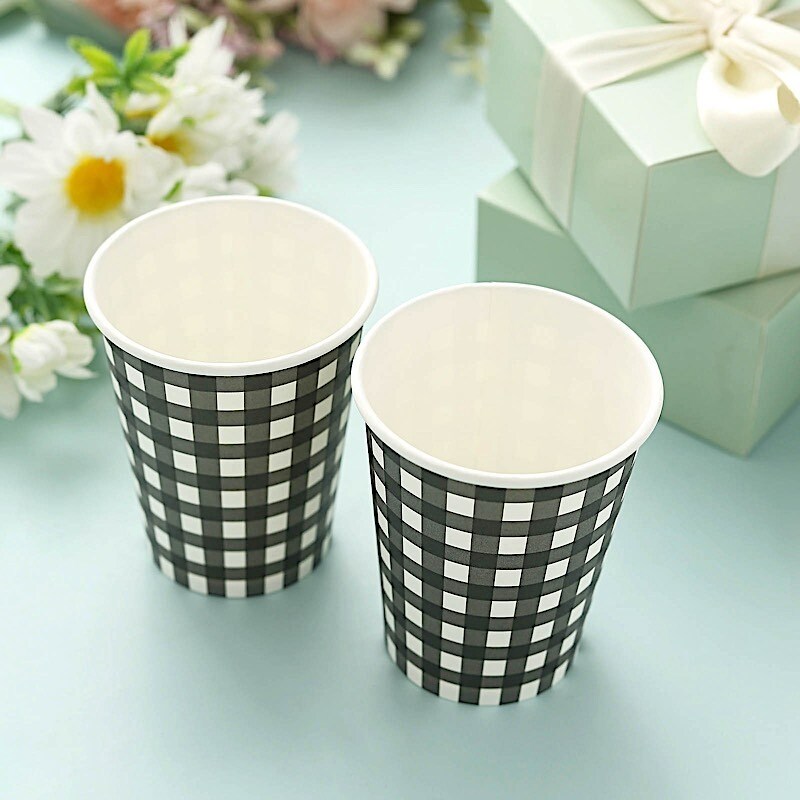 24 Checkered 9 oz All Purpose Paper Cups Party Catering Decorations Supplies