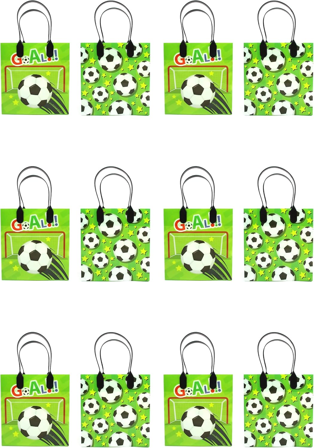 TINYMILLS Soccer Futbol Themed Party Favor Bags Treat Bags with Handles, Soccer Futbol Candy Snack Bags for Birthday Party Snack Duty Goodie Bags, Pack of 12