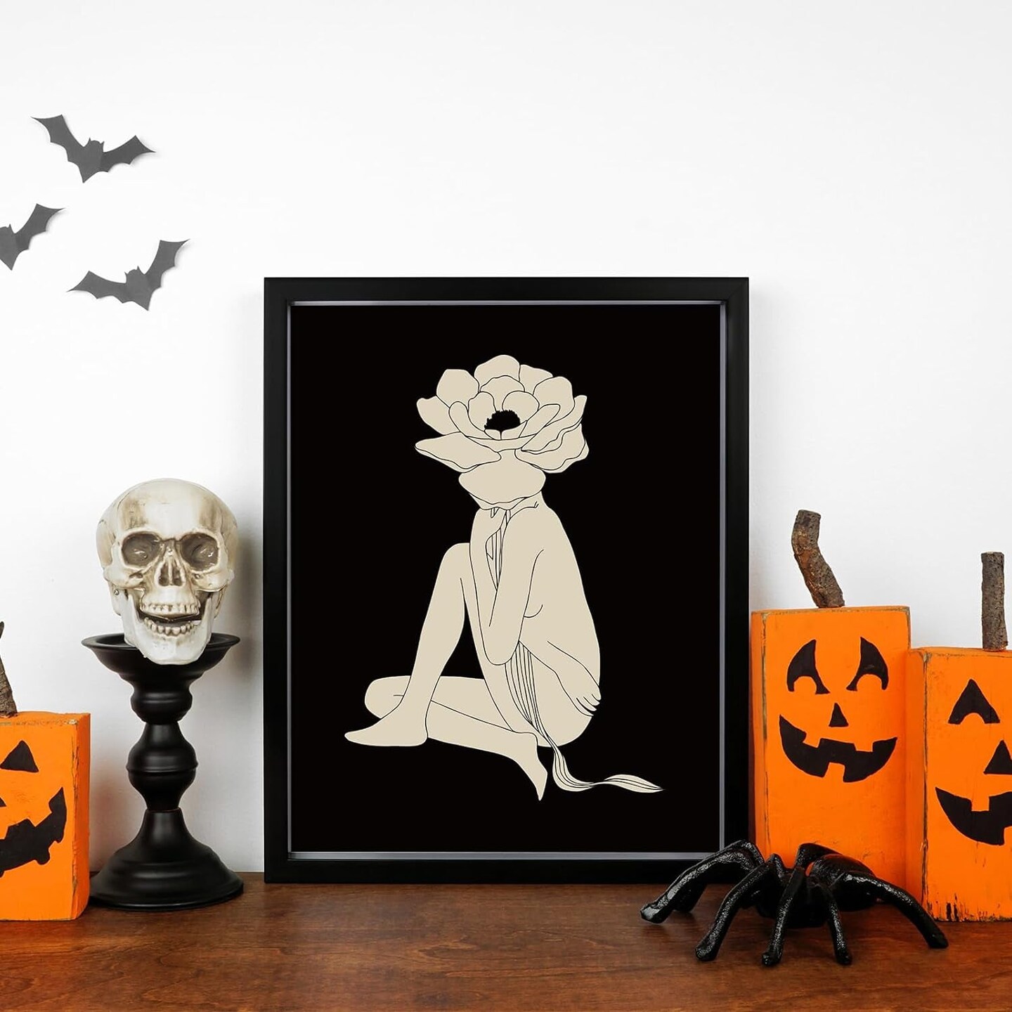 Halloween Wall Art Prints 8X10 Inch Vintage Halloween Wall Decor Boho Skeleton Witch Bat Home Decor Wall Art for Halloween Gallery Wall Home Living Room Bedroom Decor (UNFRAMED)