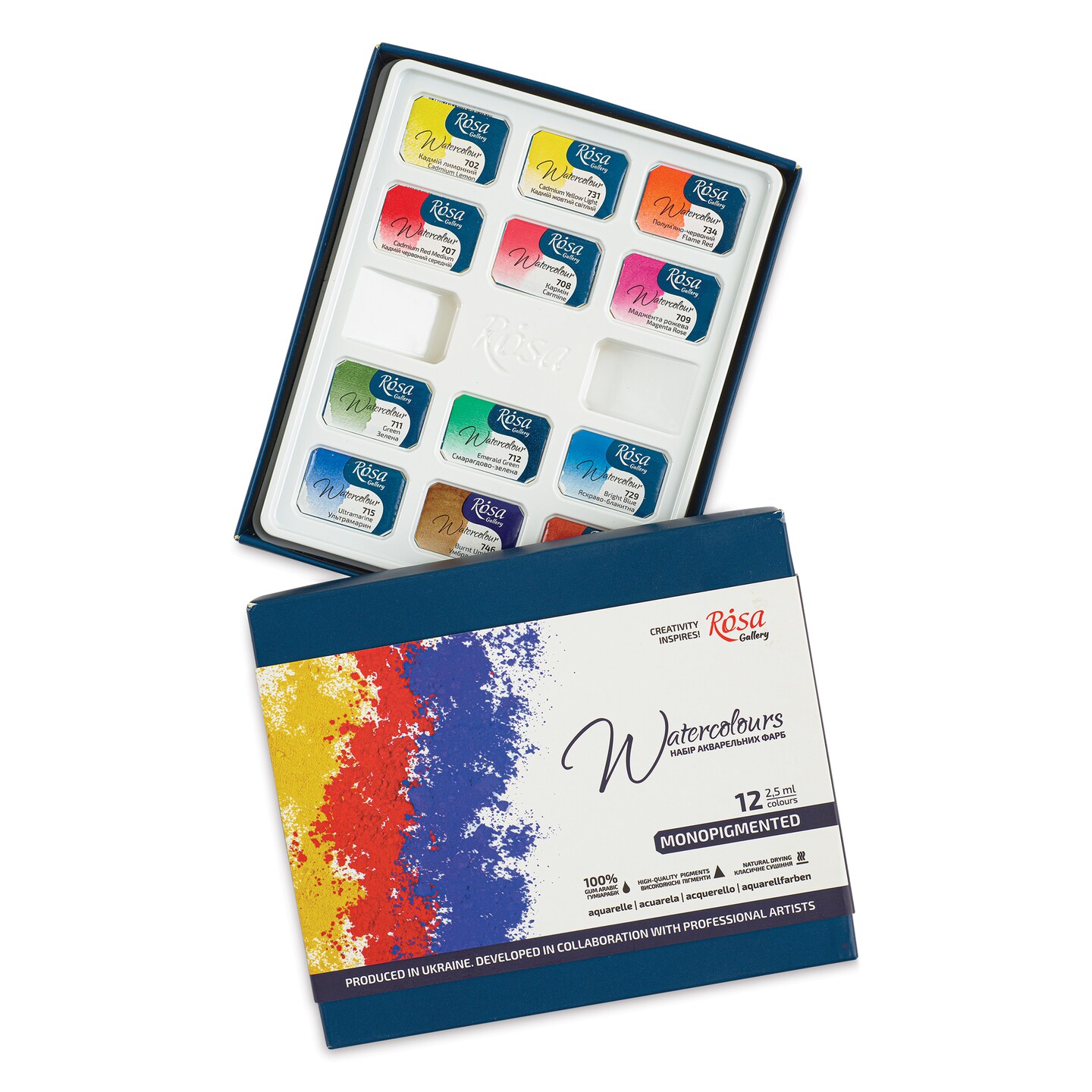 Rosa Gallery Watercolor Pans - Set of 12, Monopigment Colors, Full Pans ...