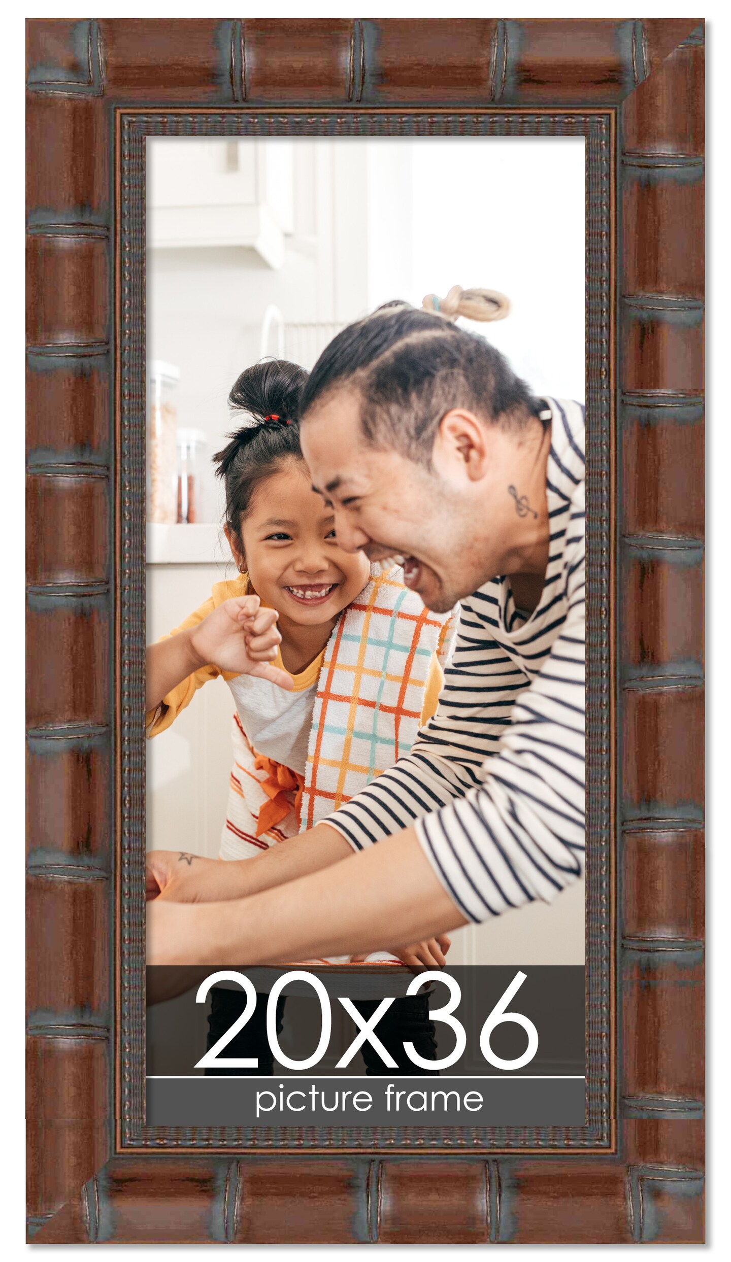 20x36 Brown Wide Bamboo Picture Frame - UV Acrylic, Foam Board Backing, Hanging Hardware