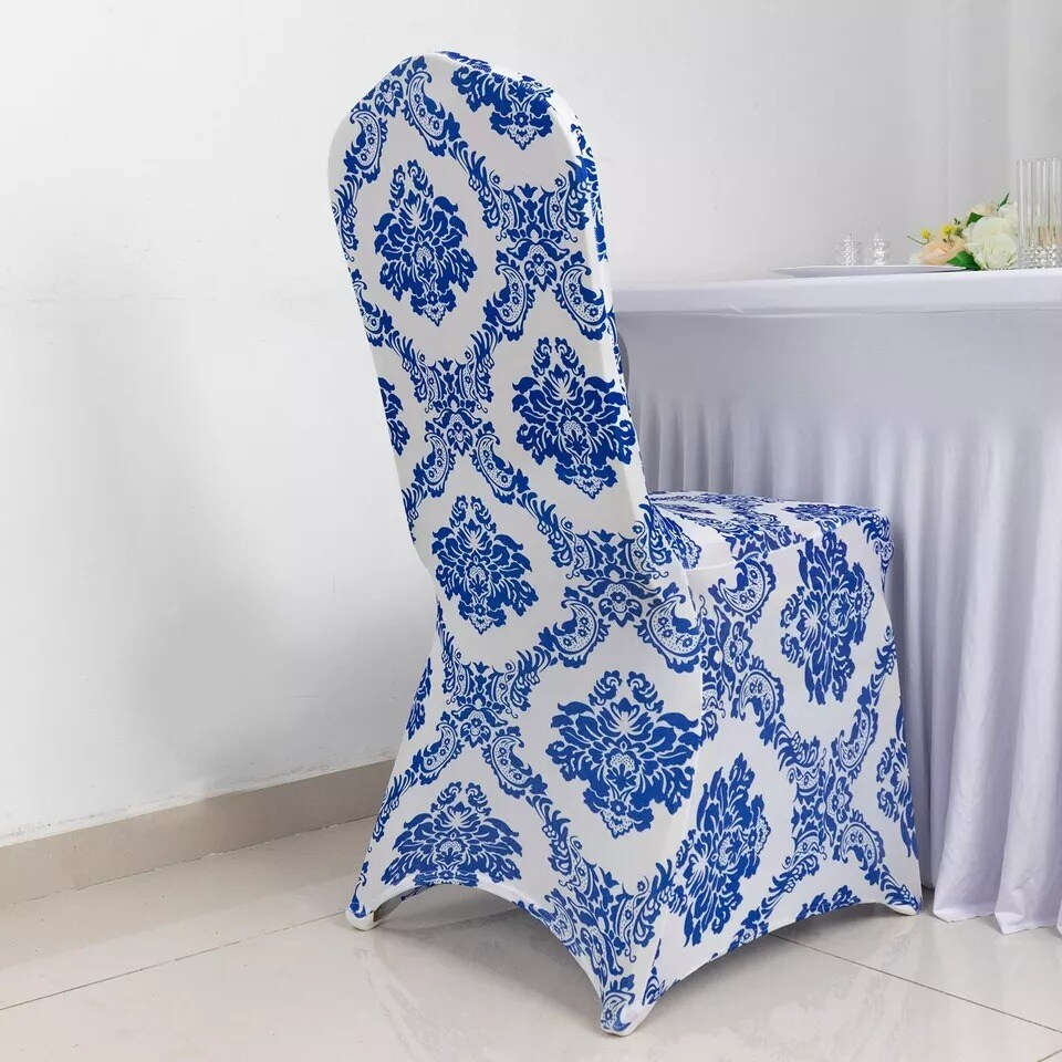 Royal Blue Damask Spandex Banquet CHAIR COVERS Wedding Supplies Event Home