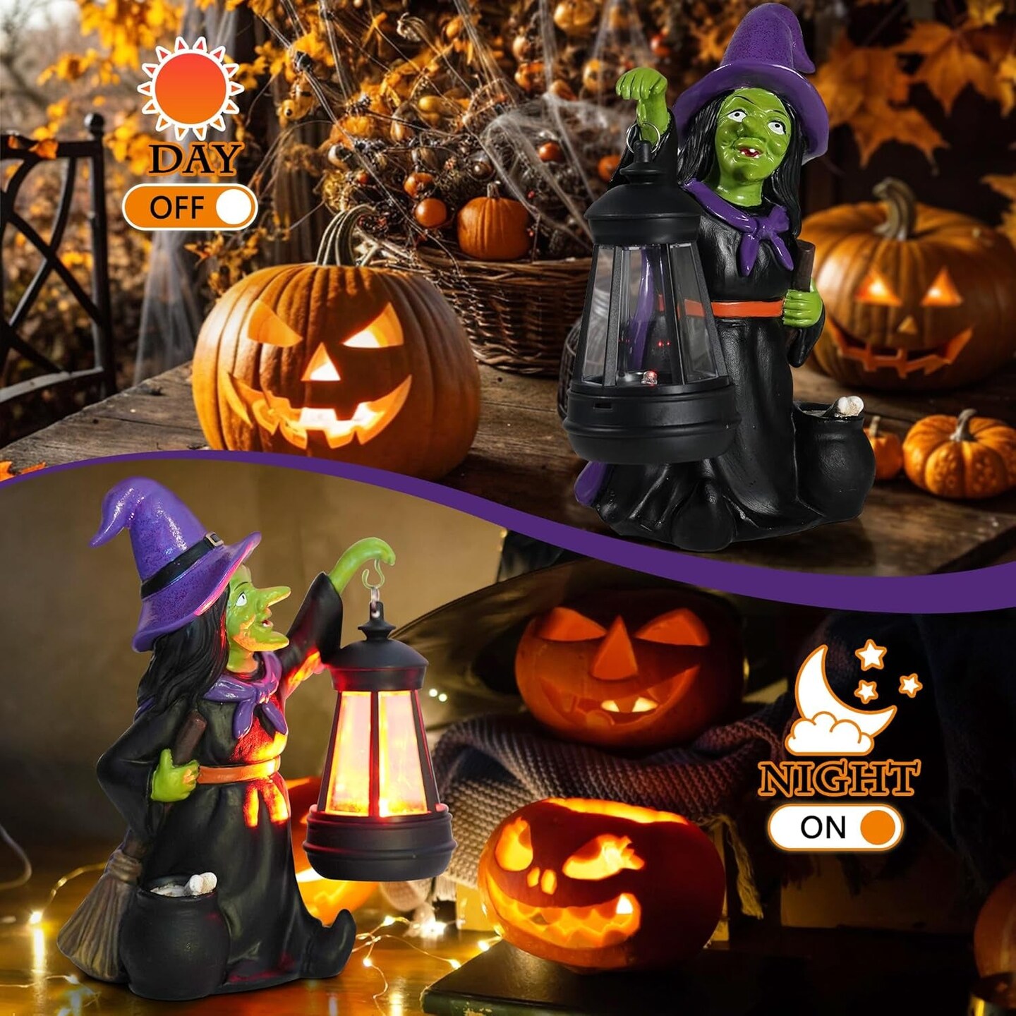 2024 Witch Halloween Figurines - Halloween Decorations Indoor Witch Statue,Halloween Table Decor for Indoor,Spooky Decor with LED Light for Fireplace Home Kitchen Desk Office Party