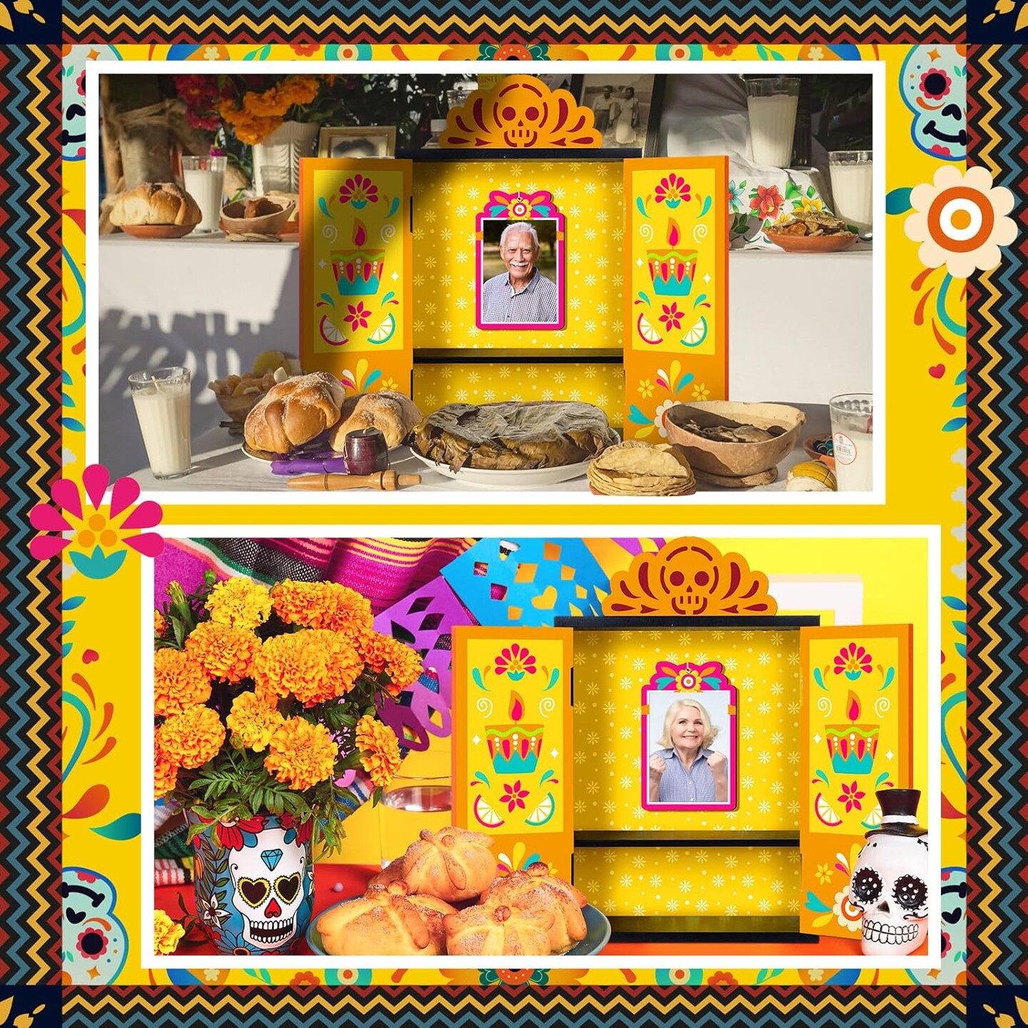 Day of The Dead Ofrenda Wooden Box Set Dia De Los Muertos Ofrenda Shadow Box Altar Ofrenda Supplies Memory Picture Frame Box Commemorative Gifts for Friends