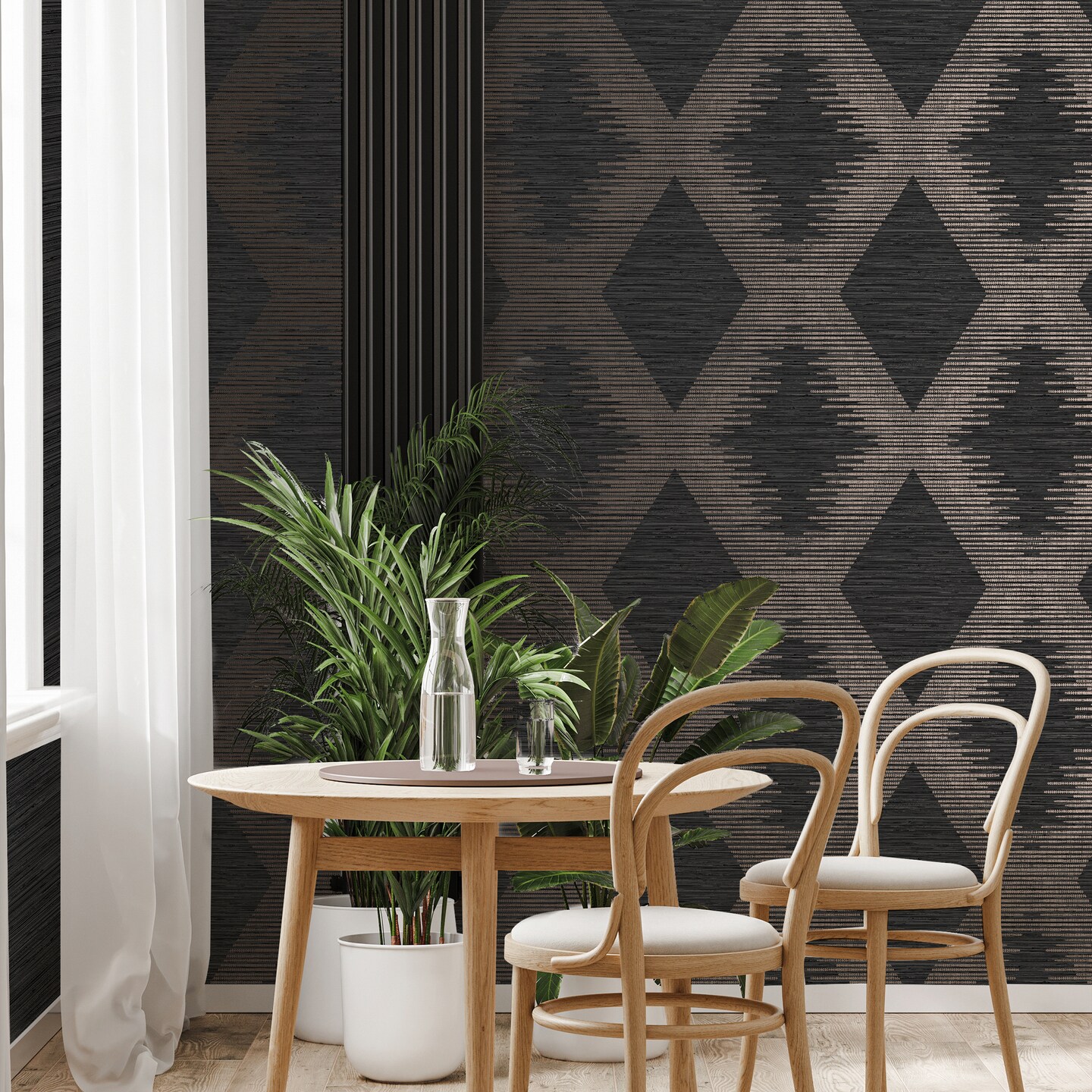 Serenity Geo Black and Rose Gold Wallpaper