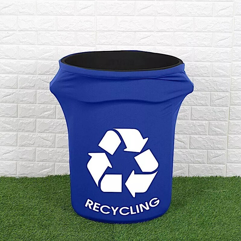 41-50 Royal Blue Gallons Spandex Stretch Trash Can Cover Recycling Logo Party