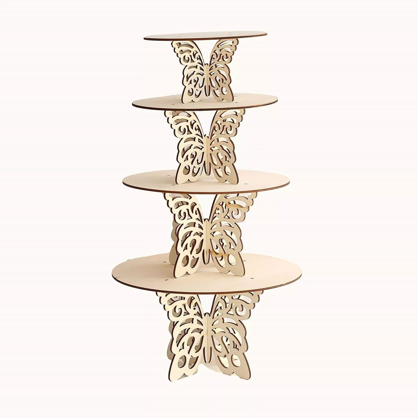 4 Natural Wooden Dessert Cake Stand Laser Cut Butterfly Design Party Decorations