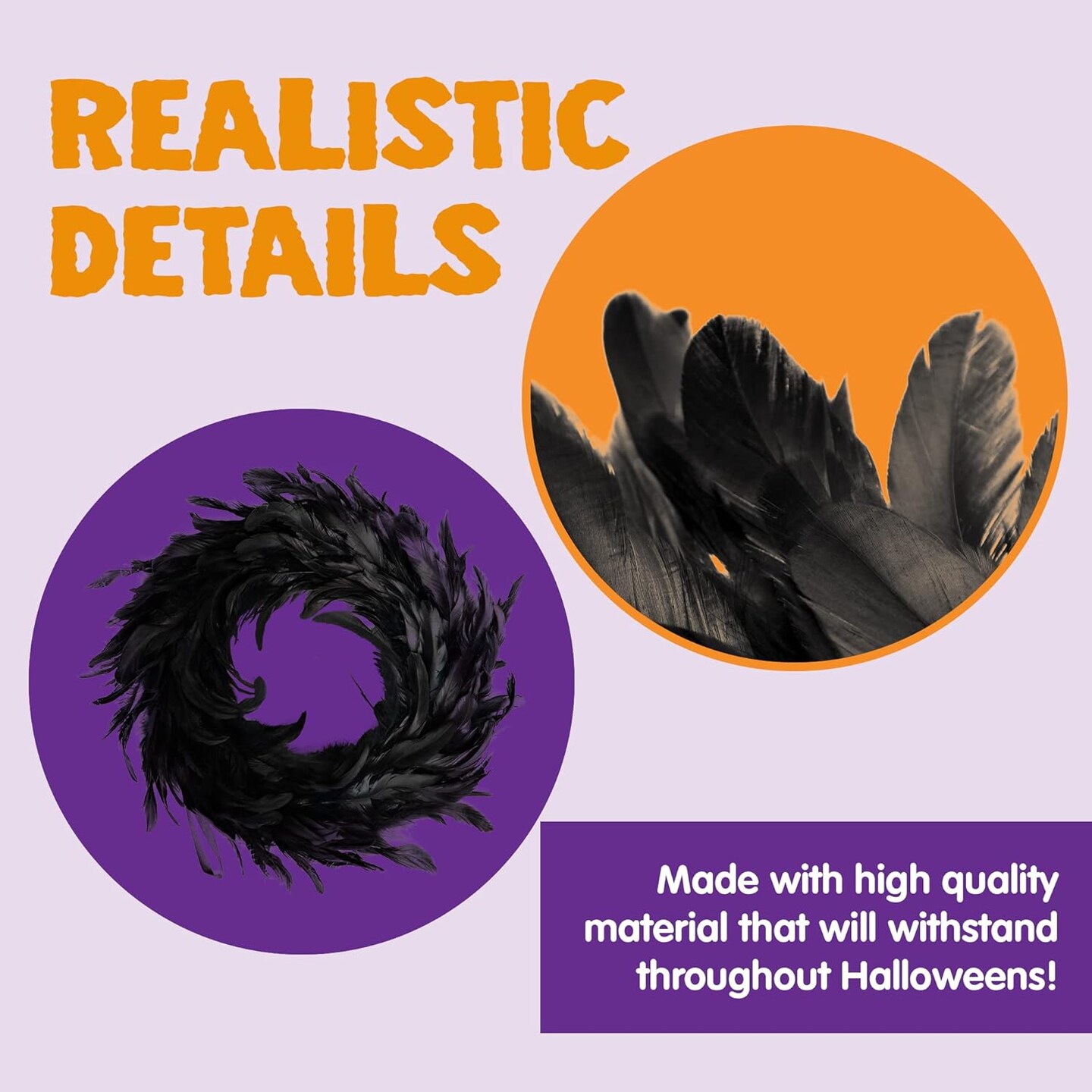 Natural Feathers Wreath 13.5&#x22; in Black for Halloween Decorations, Spooky Scene Party Favors, Halloween Photo Props, Trick of Treat, Front Door