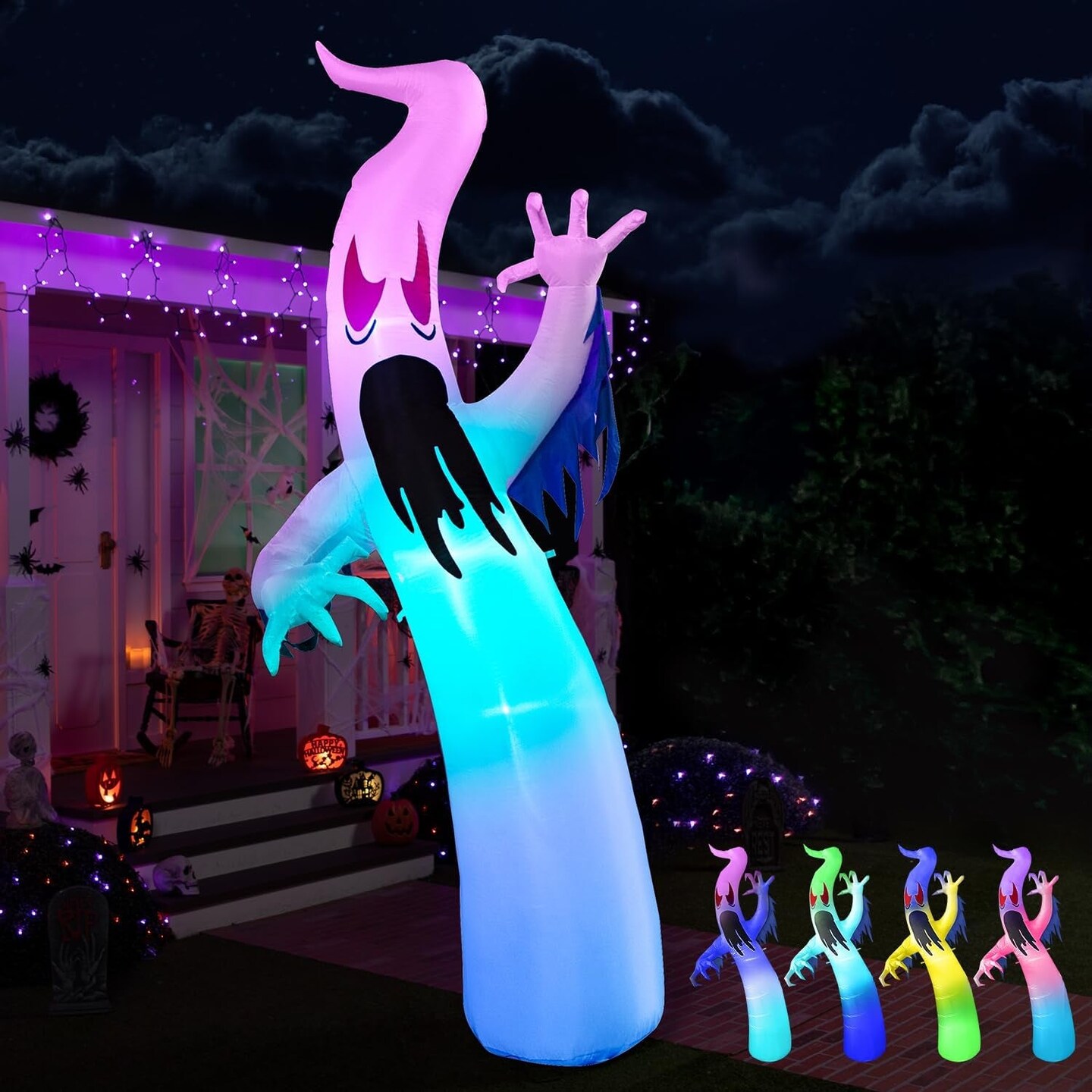12 FT Tall Halloween Inflatables Outdoor Decorations, Inflatable Ghost Halloween Decor Outdoor, Halloween Ghost Blow Ups for Yard with Blue Ice Leds for Halloween Decorations Outside