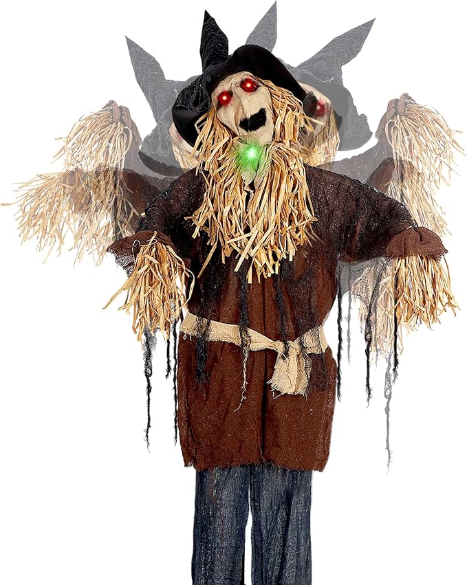 Live-Sized Voice Activated Ghost with Turning Heads, Swing Arms, Red Lighted Eyes & Scary Sound for Haunted House Spooky Party Decorations