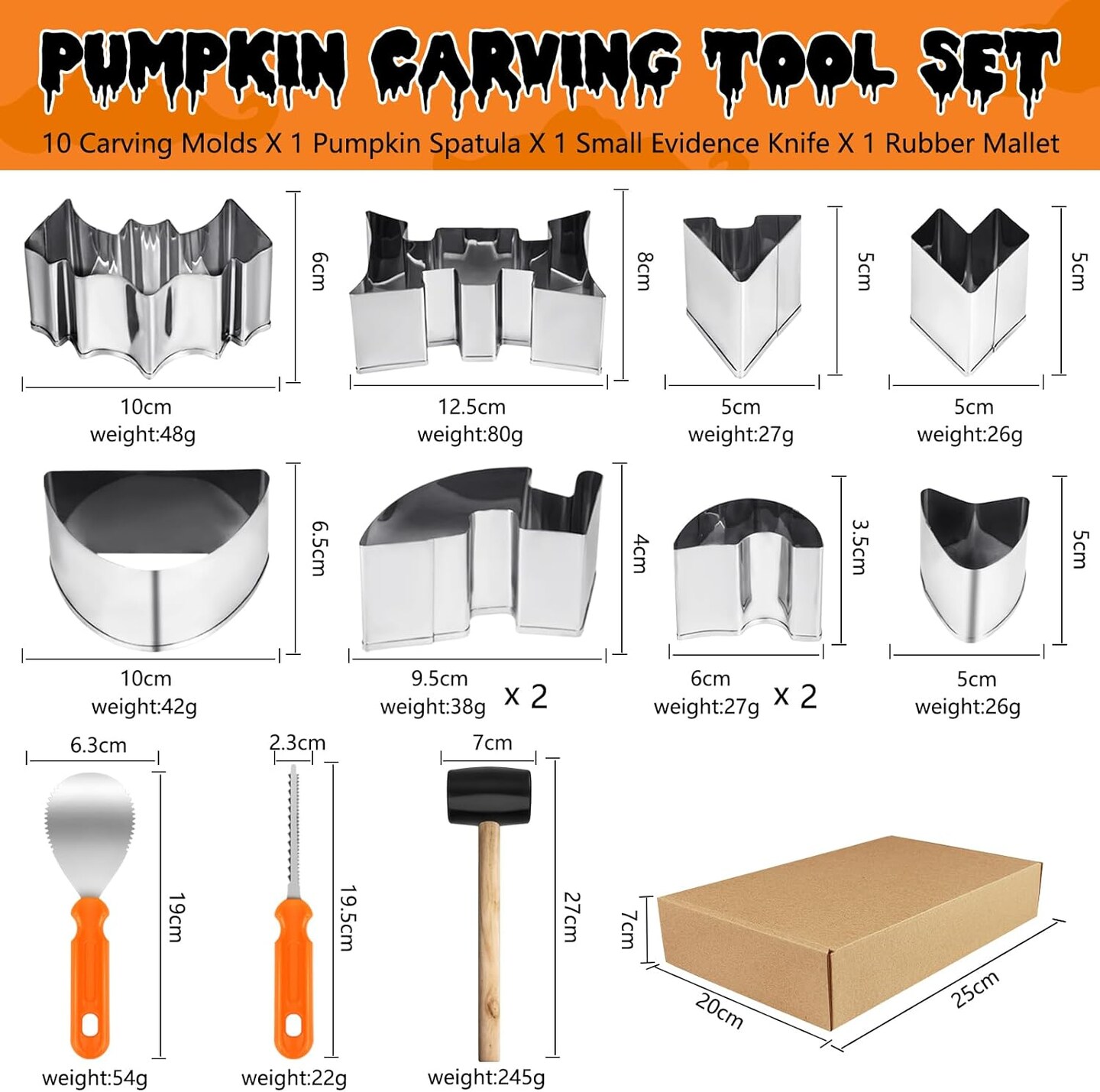 13 PCS Stainless Steel Pumpkin Carving Tool Set with 10 Carving Stencils and 3 Tools, DIY Jack-O-Lantern Craft Party Decorations for Teenagers, Kids and Beginners.