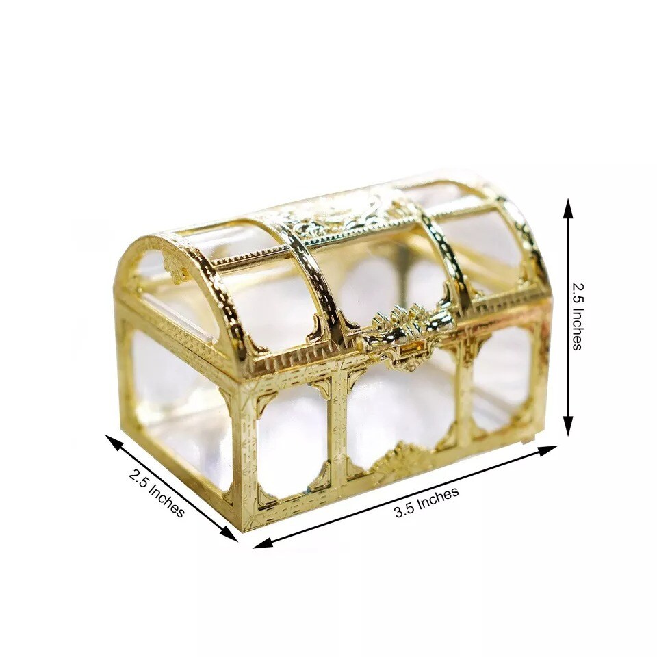 48 Clear Gold 2.5&#x22; tall Mini Treasure Chests Favor Boxes Wedding Party Supplies