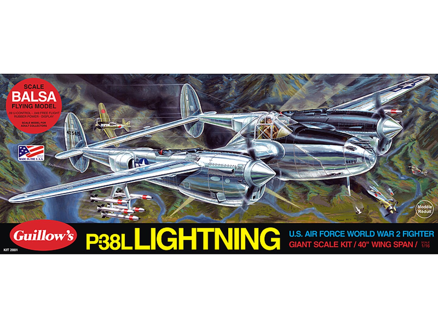 Guillow&#x27;s Lockheed P-38 Lightning Model Kit Black, Small