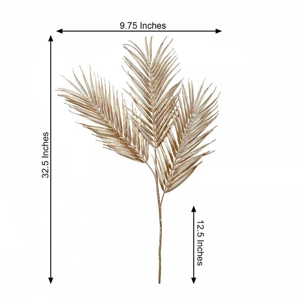 2 Gold 32&#x22; Metallic Artificial Palm Tropical Leaves Sprays Party Decorations