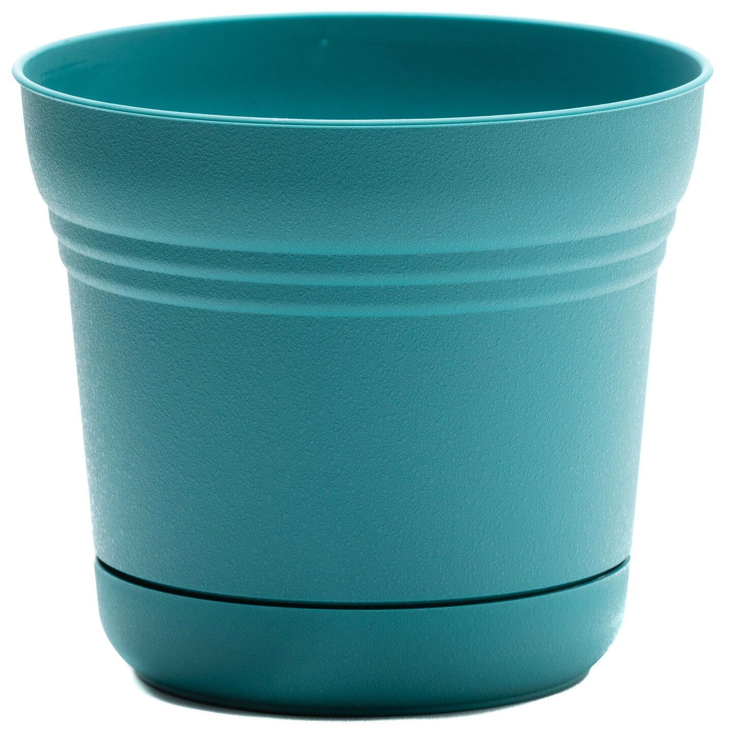 Bloem Saturn Round Planter With Saucer Tray: 14&#x22; - Bermuda Teal - Durable Plastic Pot, Matte Finish, Removable Saucer, For Indoor &#x26; Outdoor Use, Gardening, 5 Gallon Capacity