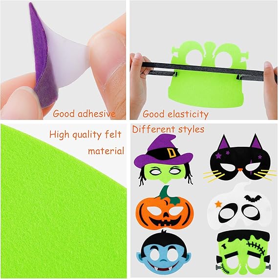 18 Pieces Felt Halloween Mask DIY Adhesive Felt Mask Craft Kit
