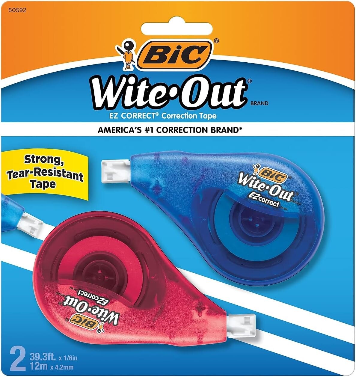 Wite-Out Brand EZ Correct Correction Tape, 39.3 Feet, 2-Count Pack of White Correction Tape, Fast, Clean and Easy to Use Tear-Resistant Tape Office or School Supplies