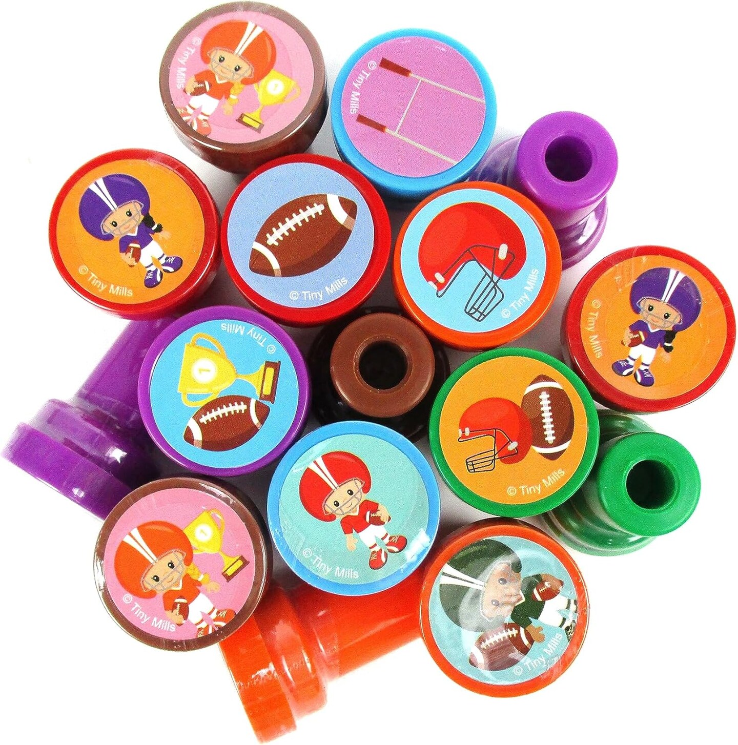 TINYMILLS 24 Pcs Football Themed Assorted Stamps for Kids Self Ink Stamps (12 Different Designs) Football Party Favors, Football Goody Bag Fillers, Carnival Gifts, Sports Party Favors