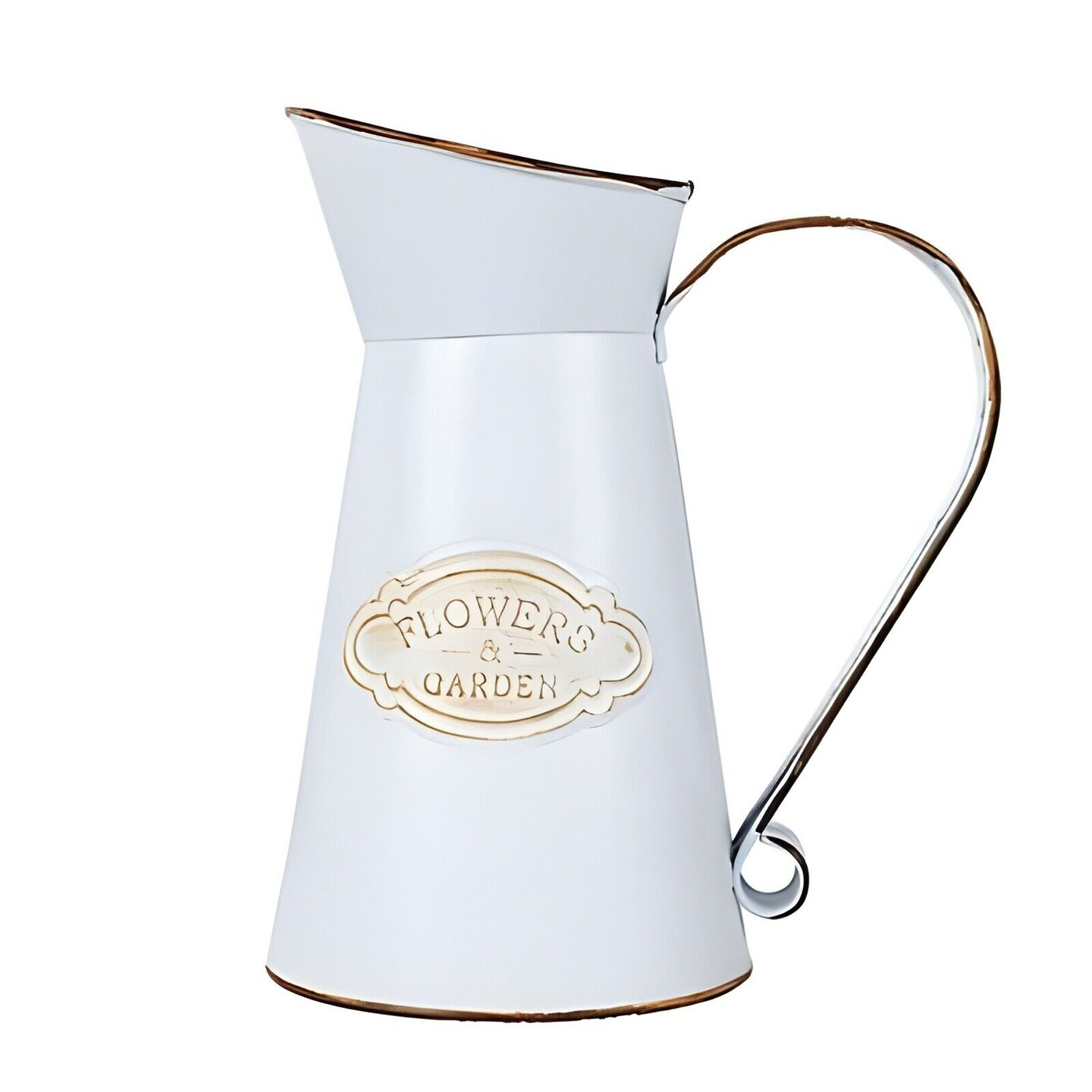 9&#x22; White Decorative Vintage Metal Garden Water Pitcher Centerpiece Party Events