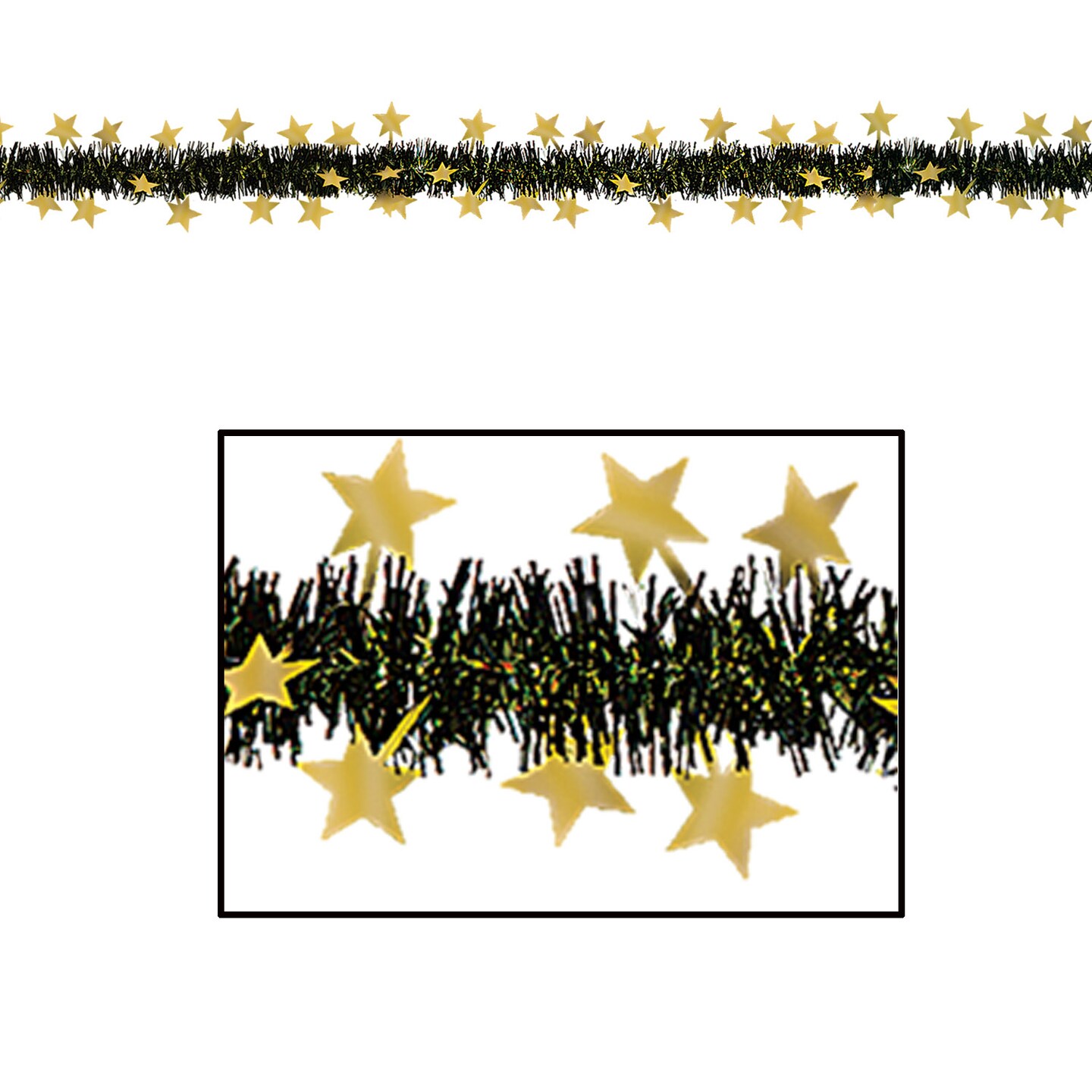 Beistle 12Feet Standard Metallic Star Garland - Black and Golden - 12 Pack