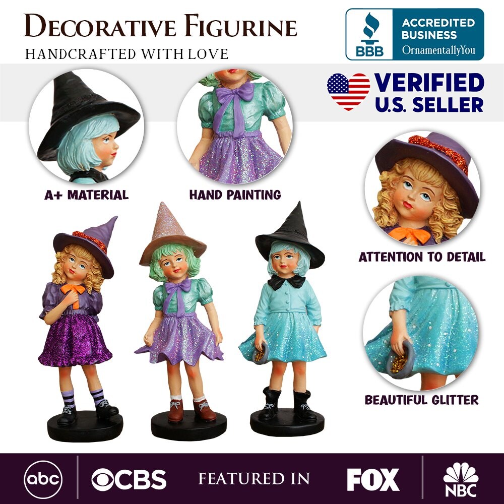 Mystical Victorian Witch Sisters Set of Three Figurines, Enchanted 6&#x22; Statues for a Bewitching Halloween Tabletop Display