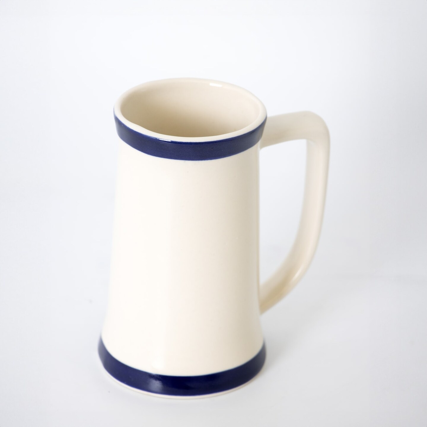 Ohio Stoneware Handmade Stein Mug with Long Handle for Hot and Cold Beverages, Bristol with Blue Stripes, 12 fl oz