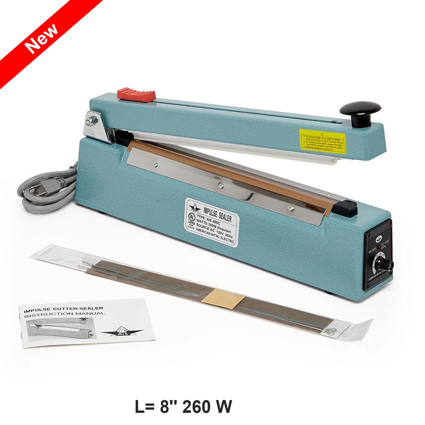 8 Inch Impulse Heat Sealer, 2 mm Seal Width, 260W, 4 Mil Thickness