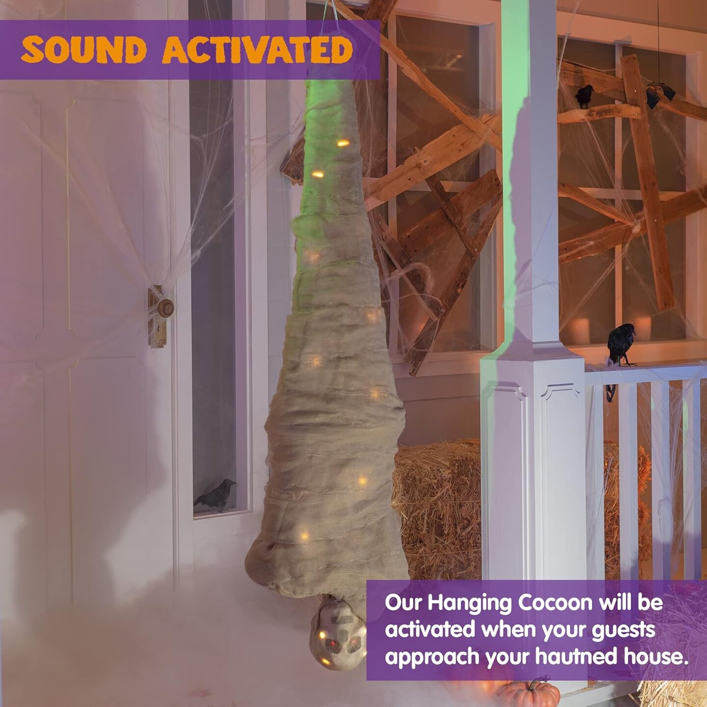 Corpse, Animated Indoor Decor Hanging Dead Body Prop, Corpses Skeleton Outdoor Decor with Full Body Lights and LED Eyes & Spooky Sound for Yard, Haunted House