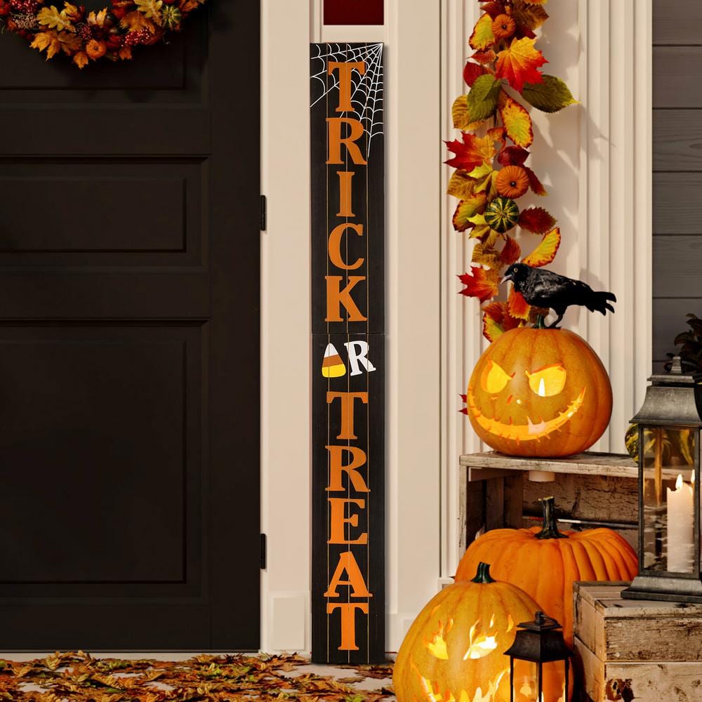 59.68 Inch H Wooden Trick Or Treat Porch Sign Halloween Decoration