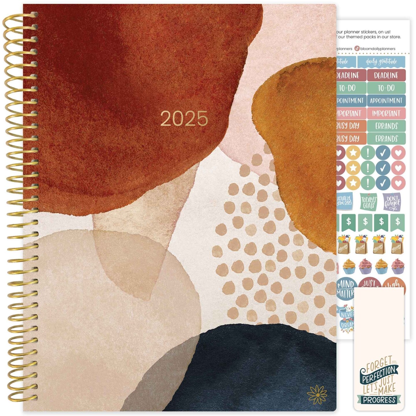 bloom daily planners 2025 Soft Cover Planner, 8.5&#x22; x 11&#x22;, Earthy Abstract, Blue